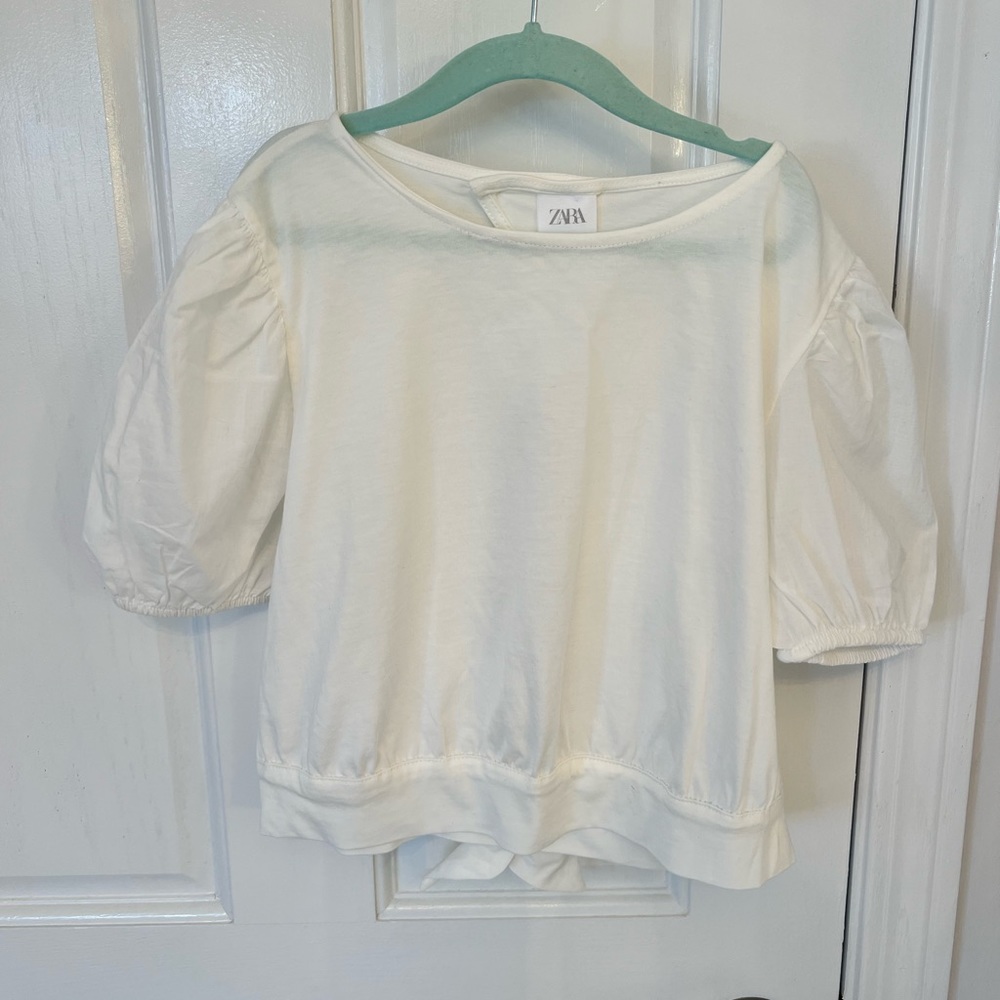 Zara Kids Open Back Cropped Puffy Sleeve Shirt